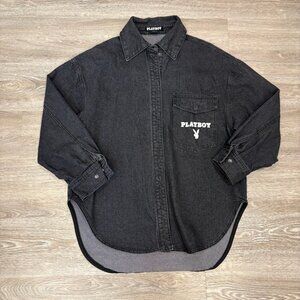 Playboy Unisex Denim Jacket  Black Snap Button Up Shirt Mens sz S Womens L